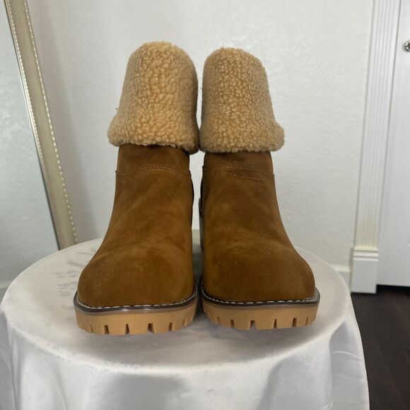 Chunky Teddy Furry Shearling Tan Brown Fold Over Ankle Boots EU 43 / US 12.5 - Picture 7 of 8